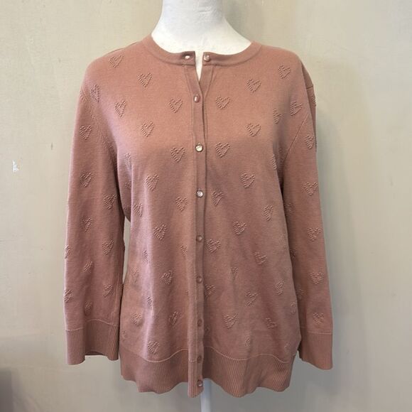 Cable & Gauge mauve long sleeve button front heart cardigan Size L New - Picture 2 of 12